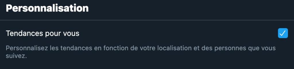 Option de personnalisation des tendances sur Twitter